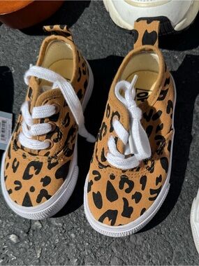 Kids Leopard Print Canvas Sneakers — Tan and Black